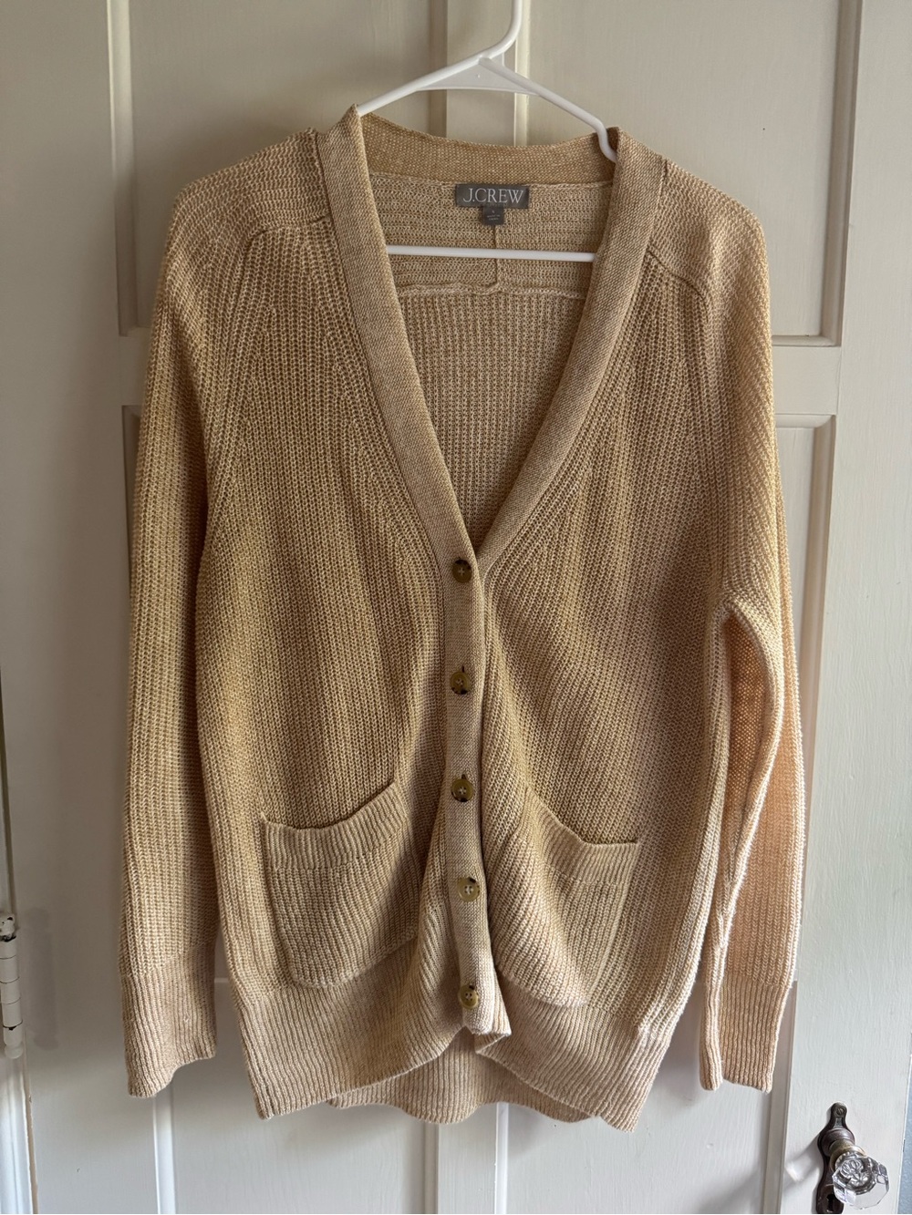 J. Crew Tan/Cream Knit Button-Front Cardigan